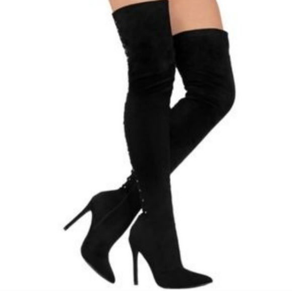 📣SOLD📣Forever ThighHigh Lace Up Boots - Picture 2 of 4